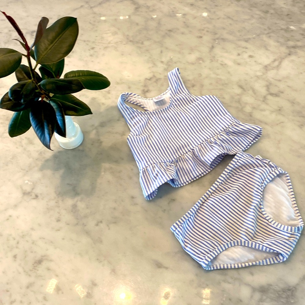 Ruffle Butts Seersucker Periwinkle Blue Toddler Tankini